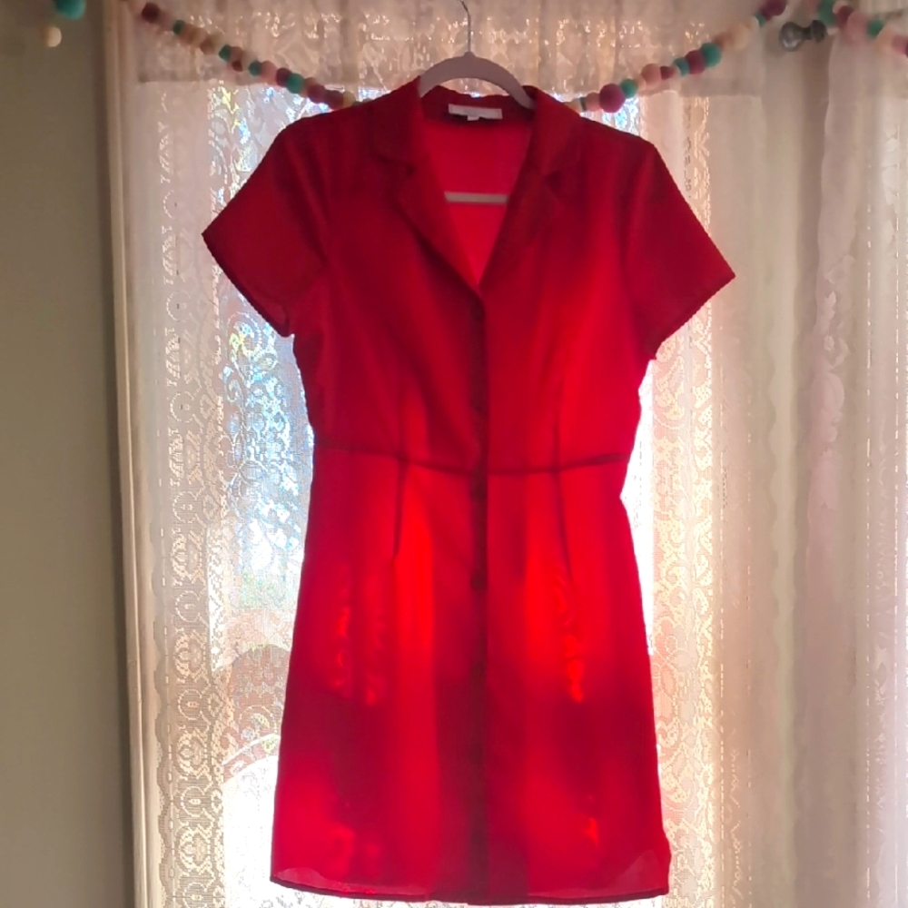 Rihoas Red Button Front Women's Dress